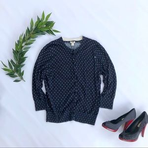 JCrew Clare Cardigan, dark blue & white polka dot